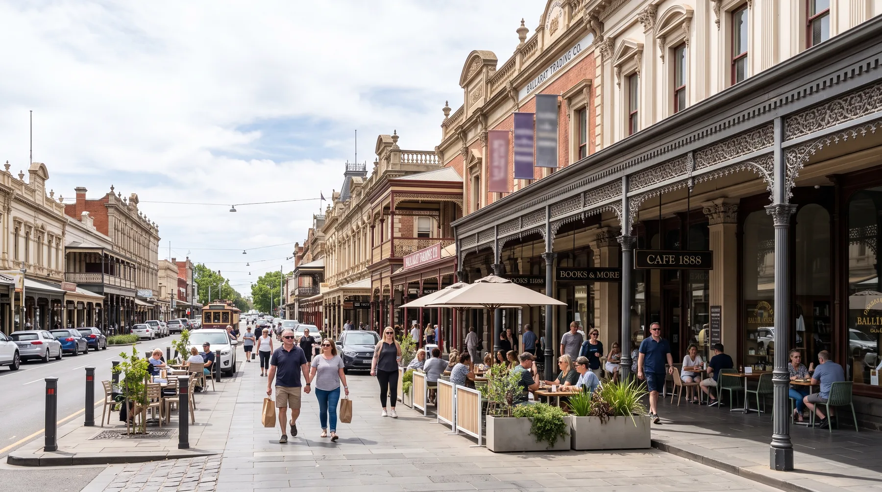 Indicative local town centre with shopfronts and outdoor seating